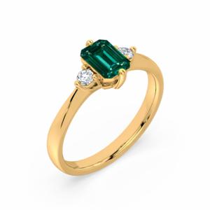 Green Sapphire and Diamond Trilogy Style Ring in 14K Yellow Gold