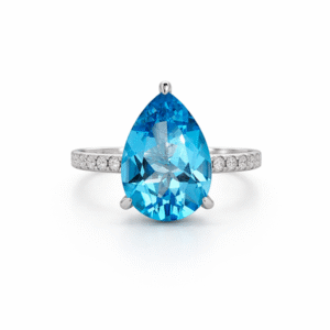 Blue Topaz and Diamond Hidden Halo Ring in 18K White Gold