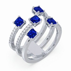 Ceylon Origin Blue Sapphire and Diamond Modern Ring in 18K White Gold