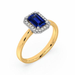 Australian Origin 0.95 Carat Blue Sapphire and Canadian Diamond Halo Ring in Yellow and White Gold