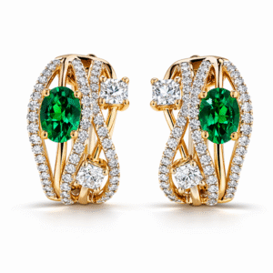 Columbian Origin Emerald and Diamond Hoop Earrings in 14K Yellow Gold
