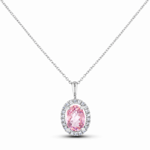 Canadian Diamond and Pink Sapphire Halo Pendant in White Gold