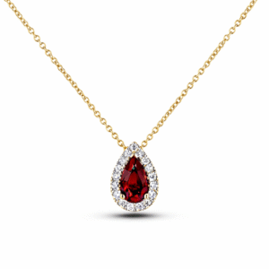 Canadian Diamond with Garnet Halo Pendant in Yellow Gold