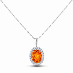 Canadian Diamond and Orange Sapphire Halo Pendant in White Gold