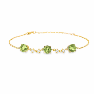 Peridot and Canadian Diamond Dainty Bracelet in Yellow Gold