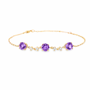 Amethyst and Canadian Diamond Dainty Bracelet in Yellow Gold