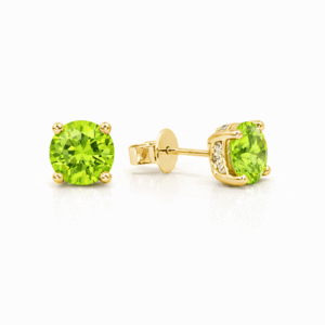 Peridot Stud Earrings with Canadian Diamond Hidden Halo in Yellow Gold