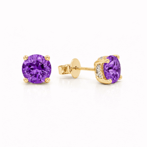 Amethyst 1.64 Carat TW and Canadian Diamond Halo Stud Earrings in Yellow Gold