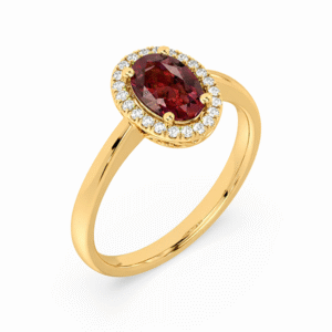 Canadian Diamond and Thailand Origin Ruby Halo Ring in Yellow Gold