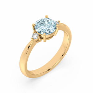 Aquamarine and Canadian Diamond Three Stone Ring in Yellow Gold