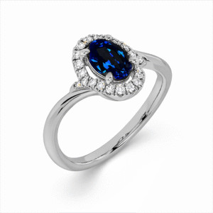 Oval Blue Sapphire and Canadian Diamond Halo Ring in White Gold