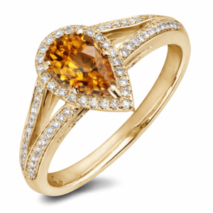 Non Heated Golden Brown Sapphire and Canadian Diamond Halo Ring in Yellow Gold