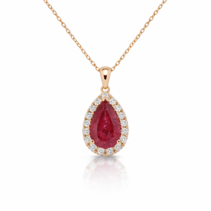 Canadian Diamond and Thailand Origin Ruby Halo Pendant in Yellow Gold