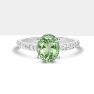 Tanzanian Origin Non Heated 1.00 Carat Green Sapphire and Diamond Ring in 14K White Gold