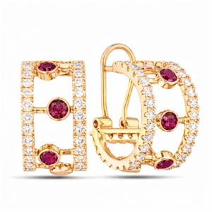Thailand Origin Ruby and Diamond Hoop Earrings in 18K Rose Gold