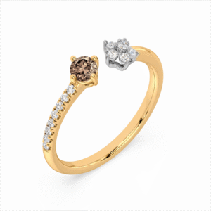 Canadian Desert Diamond Flower Enchanted Open Ring in Yellow and White Gold
