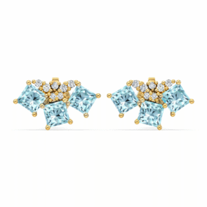 Brazilian Origin Aquamarine and Canadian Diamond Art Deco Stud Earrings in Yellow Gold