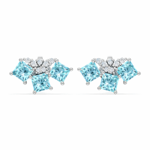 Brazilian Origin Aquamarine and Canadian Diamond Art Deco Stud Earrings in White Gold