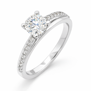 De Beers Forevermark Diamond Solitaire Engagement Ring With Pave Accents and Split Shank in 14K White Gold