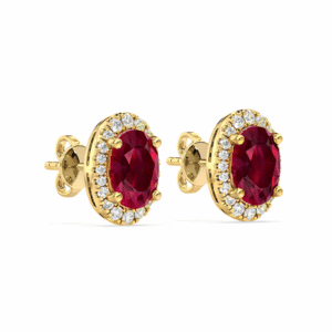 Thailand Origin 3.25 Carat TW Ruby & Canadian Diamond Stud Earrings in Yellow Gold
