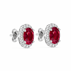 Thailand Origin 2.72 Carat TW Ruby & Canadian Diamond Stud Earrings in White Gold