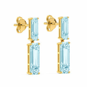 Brazilian Origin Aquamarine 3.00 Carat TW Drop Stud Earrings in Yellow Gold