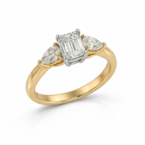 Emerald Cut Polar Bear Diamond Trilogy Ring with De Beers Forevermark Accents in 18K Gold