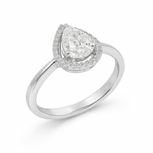 Brilliant Pear Shape 1.00 Carat Canadian Diamond Halo Ring in 14K White Gold | 1.25 Carat TW