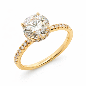 GIA Diamond Engagement With Hidden Halo Ring in 18K Yellow Gold 1.84 Carat TW