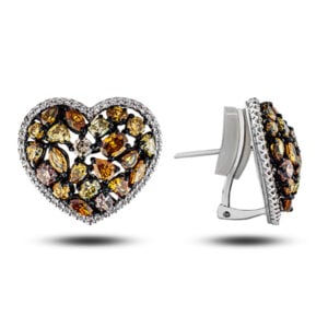 Fancy Desert Diamond Heart Shaped Mosaic Ring in 18K White Gold