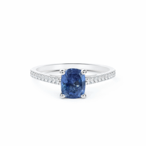Non Heated Blue Sapphire and De Beers Forevermark Diamond Engagement Ring in 14K White Gold