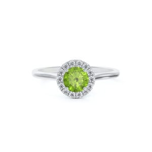 Ceylon Origin Green Sapphire and De Beers Forevermark Diamond Halo Ring in 14K White Gold