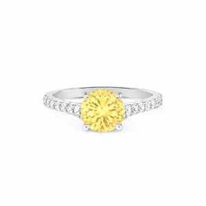 Diamond and Yellow Sapphire Split Engagement Ring in 14K White Gold