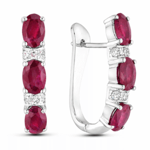 Ruby and Diamond Hoop Earrings in 14K White Gold