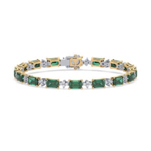 Emerald & Floral Diamond Bracelet in White and Yellow Gold