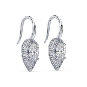 Oval Shaped De Beers Forevermark Diamond Multi Row Halo Earrings in 18K White Gold