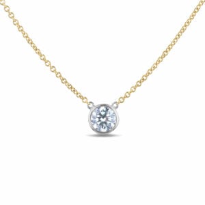 Solitaire Bezel Set Canadian Diamond Necklace in Yellow and White Gold | 0.31 Carat TW