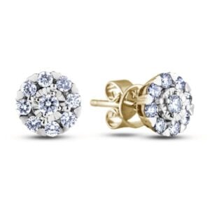 Canadian Diamond Halo Round Brilliant Stud Earrings in Yellow Gold 0.56 Carat TW