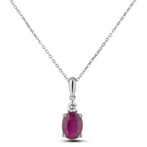 Oval Shaped Ruby and Canadian Diamond Pendant In White Gold