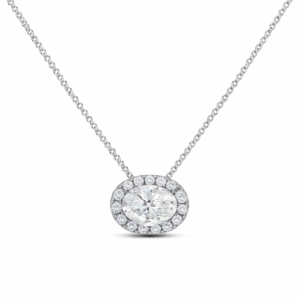 De Beers Forevermark Diamond Oval Halo Pendant in 18K White Gold | 0.90 Carat