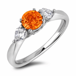 Orange Sapphire and Diamond Trilogy Ring in 14K White Gold