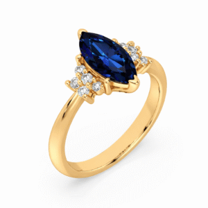 Marquise Shaped Blue Sapphire and Canadian Diamond Accent Ring in Yellow Gold