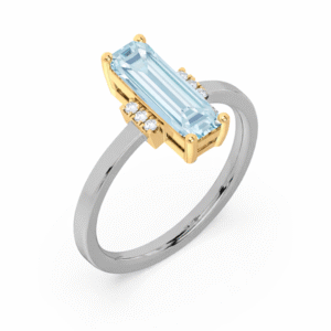 Emerald Cut 1.05 Carat Aquamarine and Canadian Diamond Ring in Yellow and White Gold