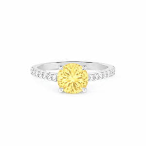 Yellow Sapphire and Diamond Ring in 14K White Gold