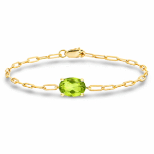 Oval Shaped Peridot Paperclip Bracelet in Yellow Gold