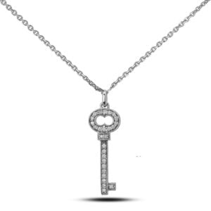 Canadian Diamond Key Pendant in White Gold 0.12 Carat TW