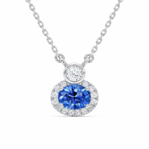 Canadian Diamond & Blue Sapphire 0.82 Carat TW Halo Pendant in White Gold