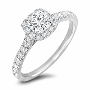 De Beers Forevermark Ideal Cushion Cut Diamond Halo Engagement Ring in 18K White Gold