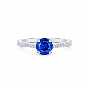 Ceylon Origin Blue Sapphire and De Beers Forevermark Diamond Ring in 14K White Gold