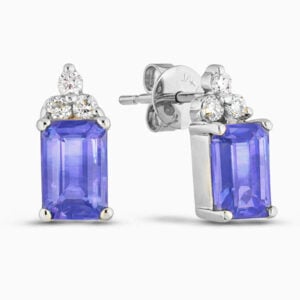 Tanzanite & Canadian Diamond Stud Earrings in 14K White Gold